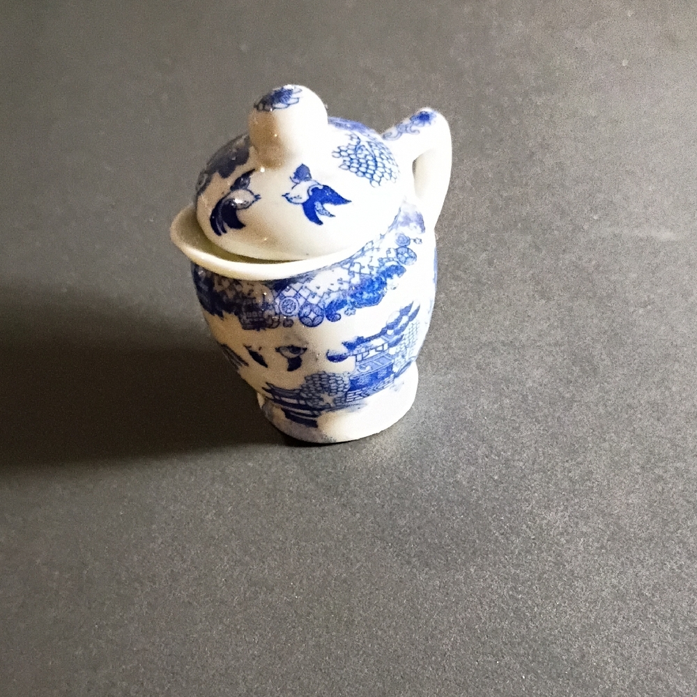 Blue and White Ceramic Miniature Teapot